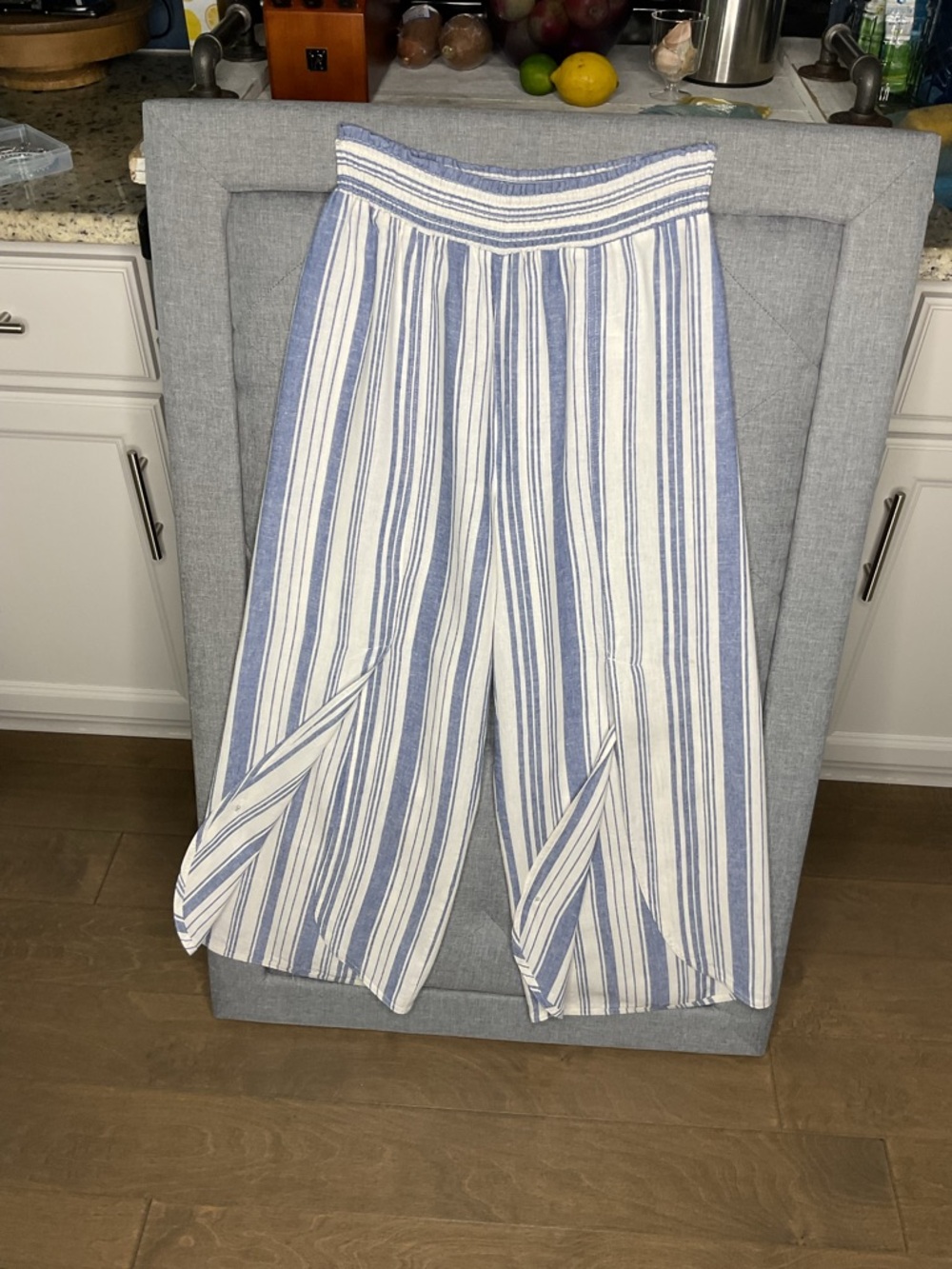 Land N Sea Linen Blend Split Front Wide Leg Pants Medium Blue White - Picture 5 of 5